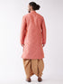 Vastramay Men's Pink And Rose Gold Silk Blend Kurta And Dhoti Set